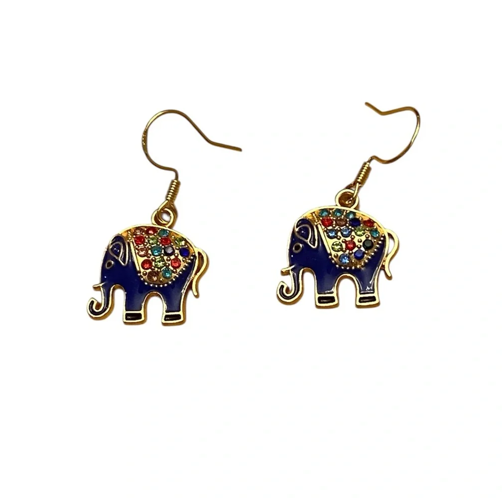 Elephant Earrings Navy Blue with colored accents